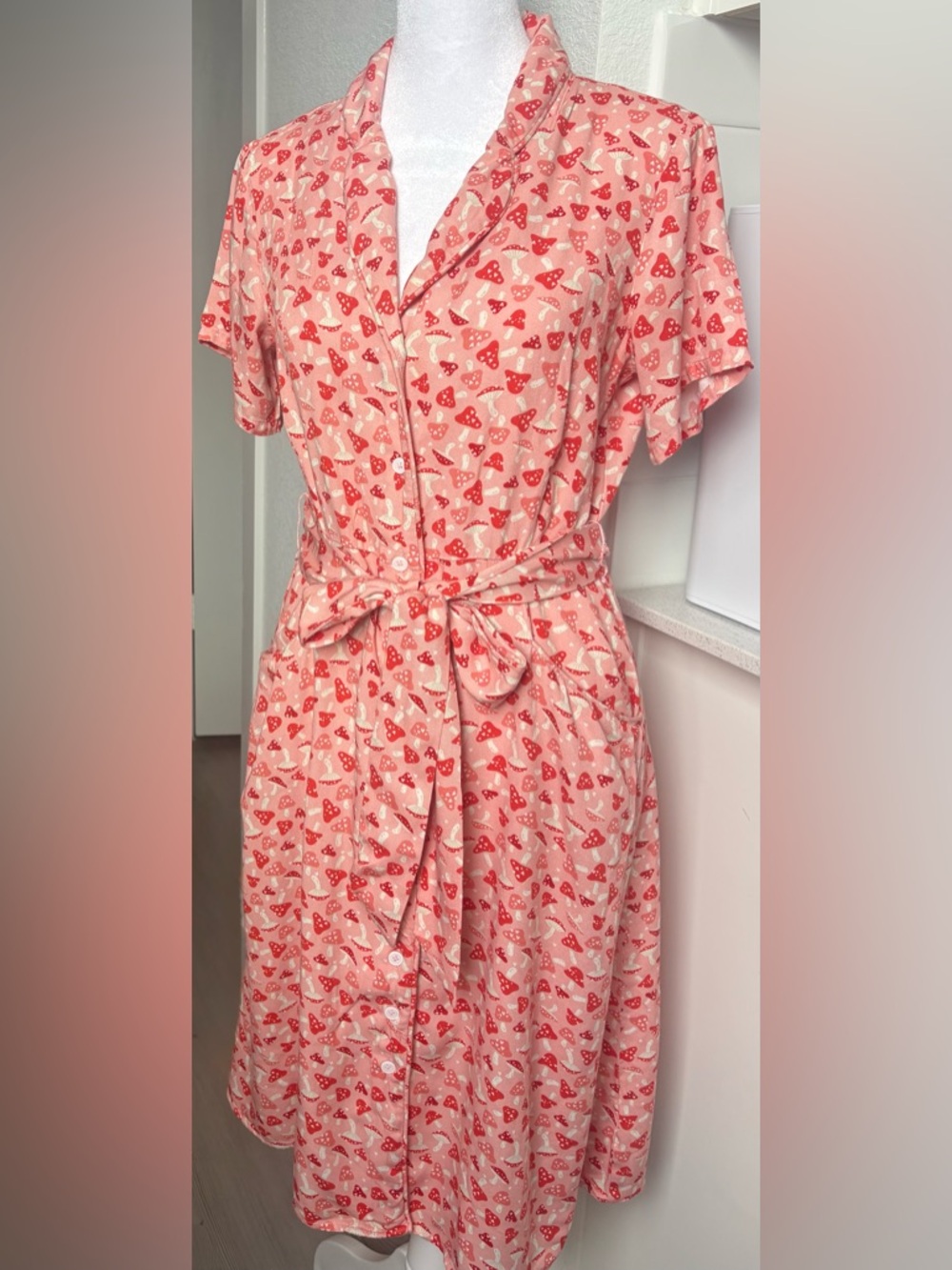 Modcloth Pink and Red Printed Midi Dress